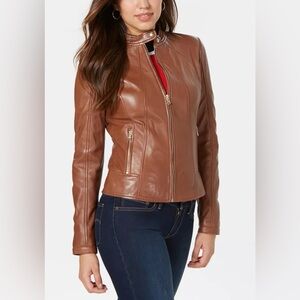 Guess Genuine Leather Moto Jacket Sz M
